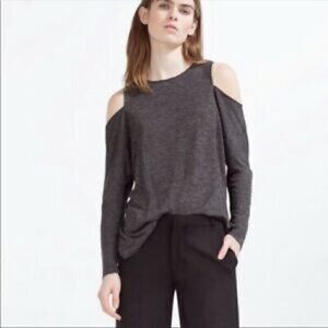 Zara cold shoulder grey jersey long sleeve top